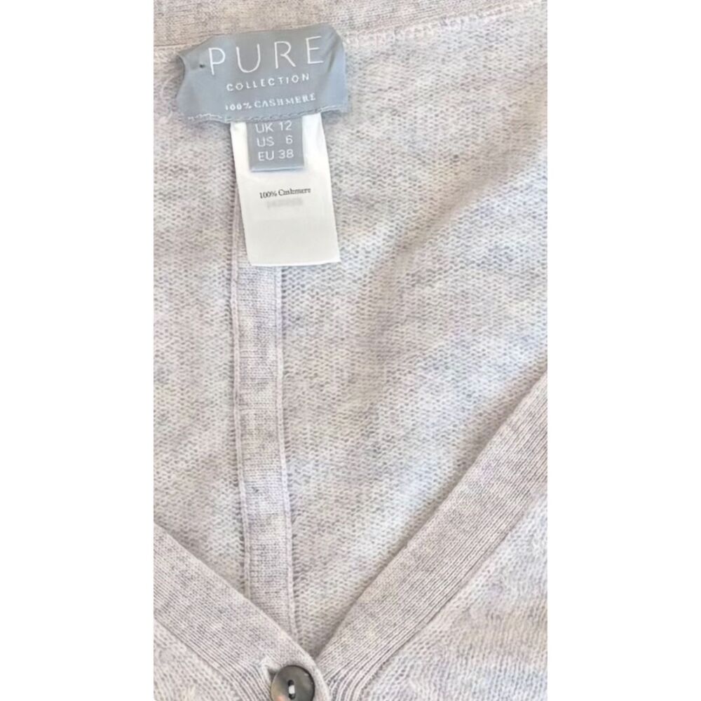 Pure Collection 100% Cashmere V Neck Cardigan Heather Dove Gray Size 6 S/M